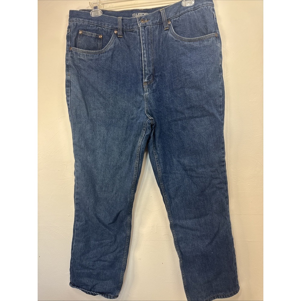 Guide GearMen's Jeans Size 42x30  Fleece Lined Straight Leg Medium Blue Wash